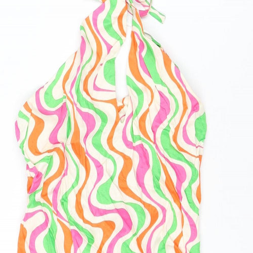 Zara Womens Multicoloured Geometric Viscose Mini Size S Halter Zip