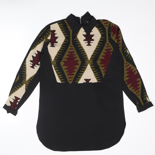 AX Paris Womens Black Geometric Polyester Shirt Dress Size 8 Collared Zip