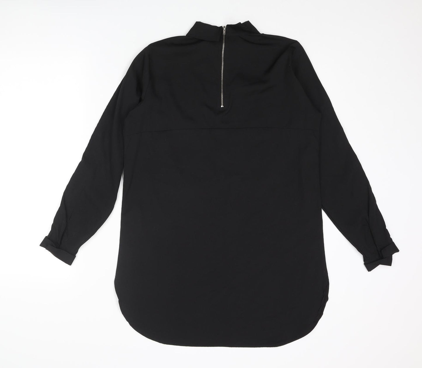 AX Paris Womens Black Geometric Polyester Shirt Dress Size 8 Collared Zip