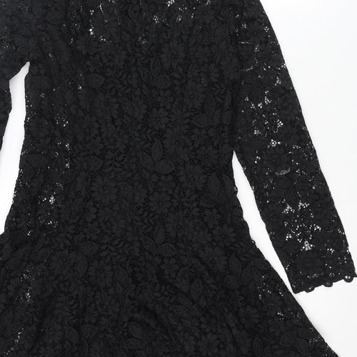 Zara Womens Black Polyamide Shirt Dress Size S Collared Button