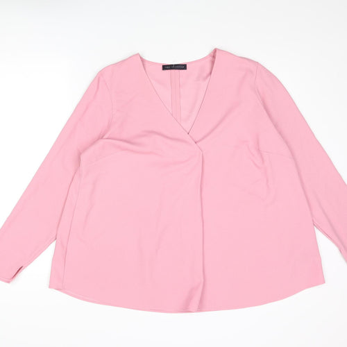 Marks and Spencer Womens Pink Polyester Basic Blouse Size 16 V-Neck