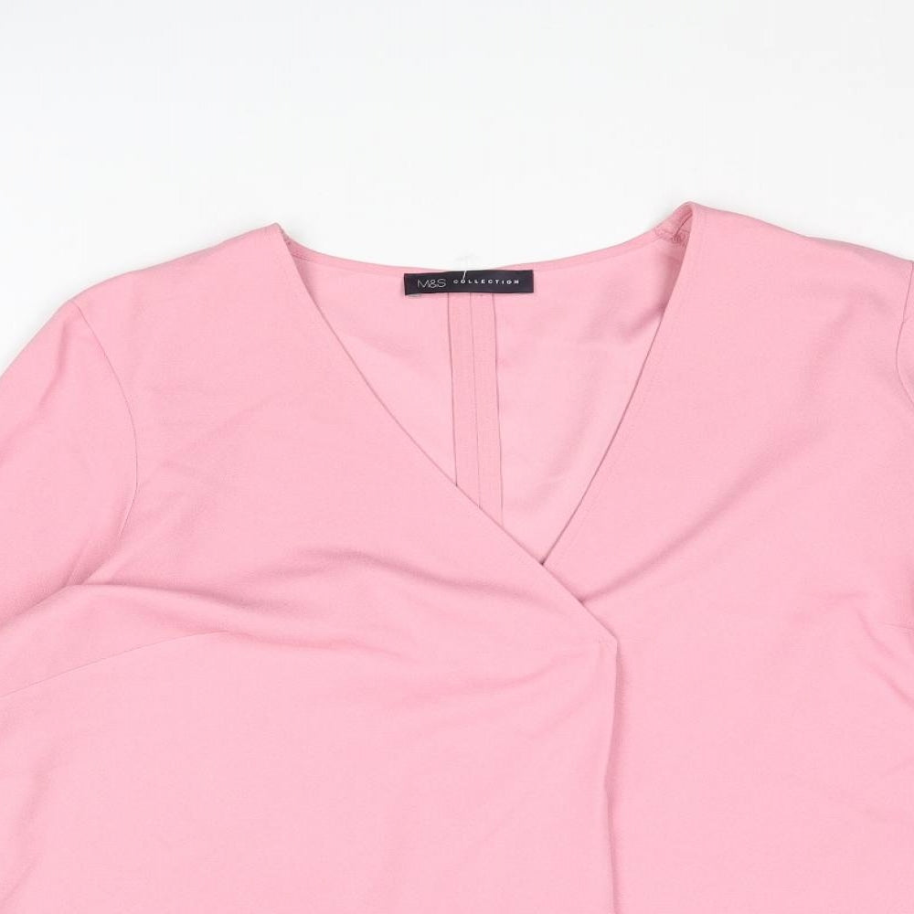 Marks and Spencer Womens Pink Polyester Basic Blouse Size 16 V-Neck