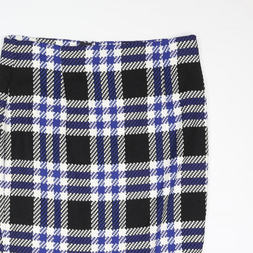 Marks and Spencer Womens Blue Plaid Polyester Trumpet Skirt Size 16 Zip