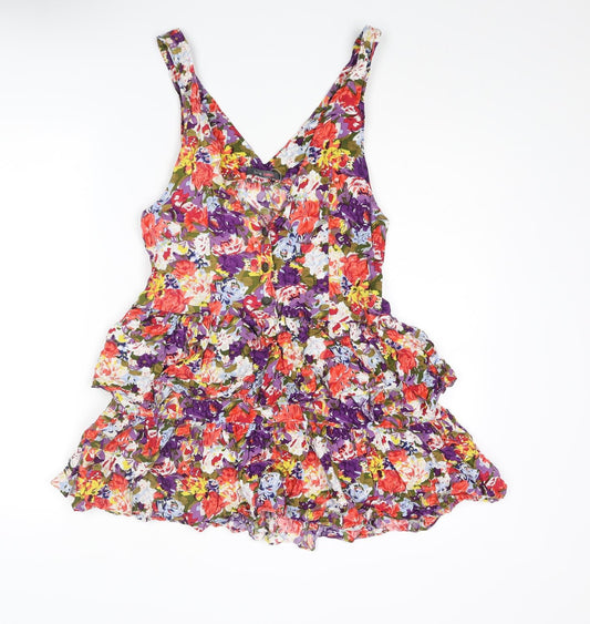 Love Label Womens Multicoloured Floral Viscose Mini Size 10 V-Neck Button