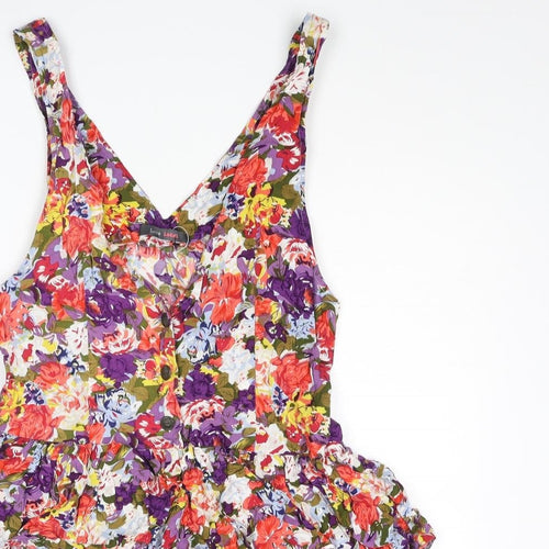 Love Label Womens Multicoloured Floral Viscose Mini Size 10 V-Neck Button