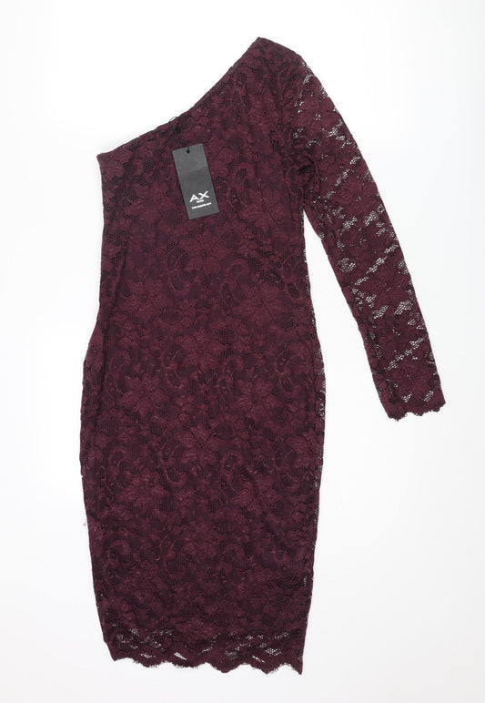 AX Paris Womens Purple Polyester Shift Size 12 One Shoulder Zip