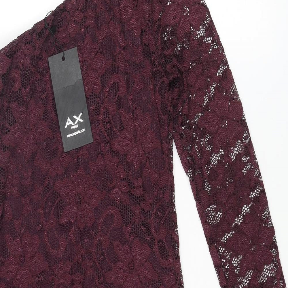 AX Paris Womens Purple Polyester Shift Size 12 One Shoulder Zip