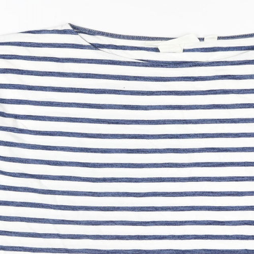 H&M Womens Blue Striped Cotton Basic T-Shirt Size S Round Neck