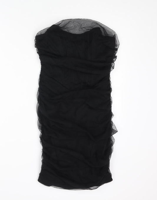 PRETTYLITTLETHING Womens Black Polyester Mini Size 10 Round Neck Zip