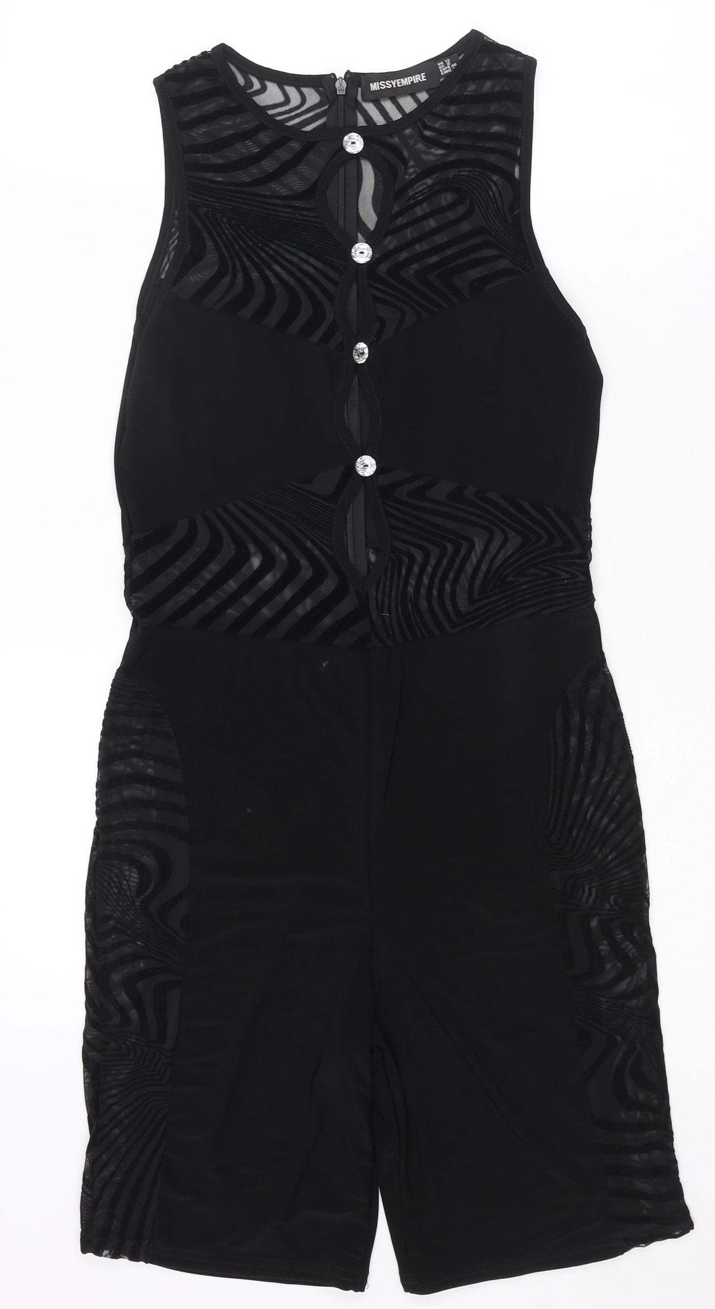 Missy Empire Womens Black Geometric Polyester Playsuit One-Piece Size 12 L7 in Zip
