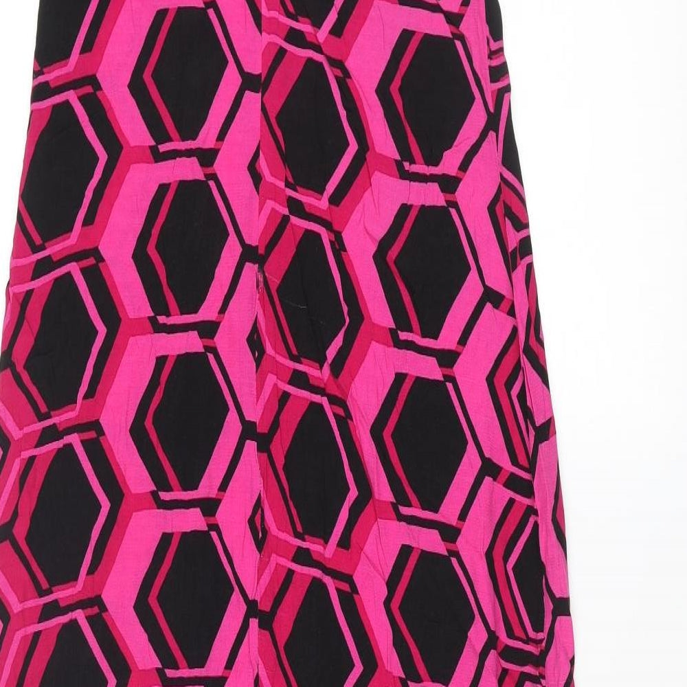 Principles Womens Pink Geometric Viscose A-Line Size 12 Halter Zip
