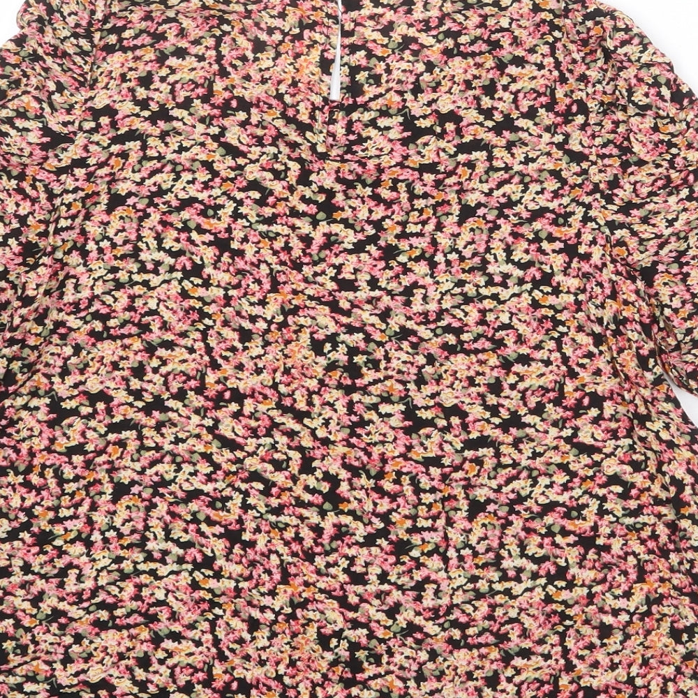 H&M Womens Multicoloured Floral Viscose Basic Blouse Size 10 Round Neck