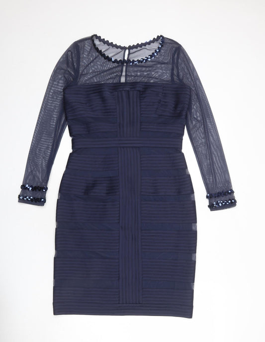 Bernshaw Womens Blue Polyester Pencil Dress Size 12 Boat Neck Zip