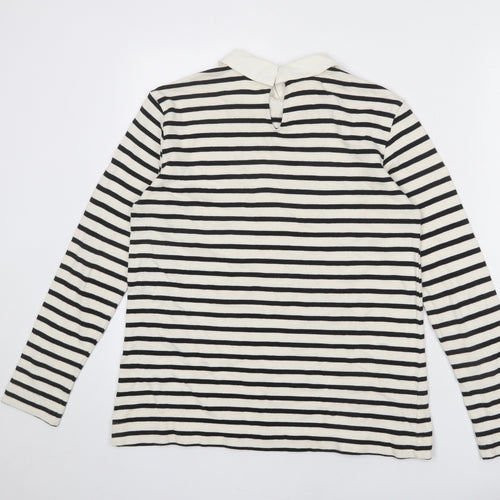 Zara Womens Ivory Collared Striped Acrylic Pullover Jumper Size L