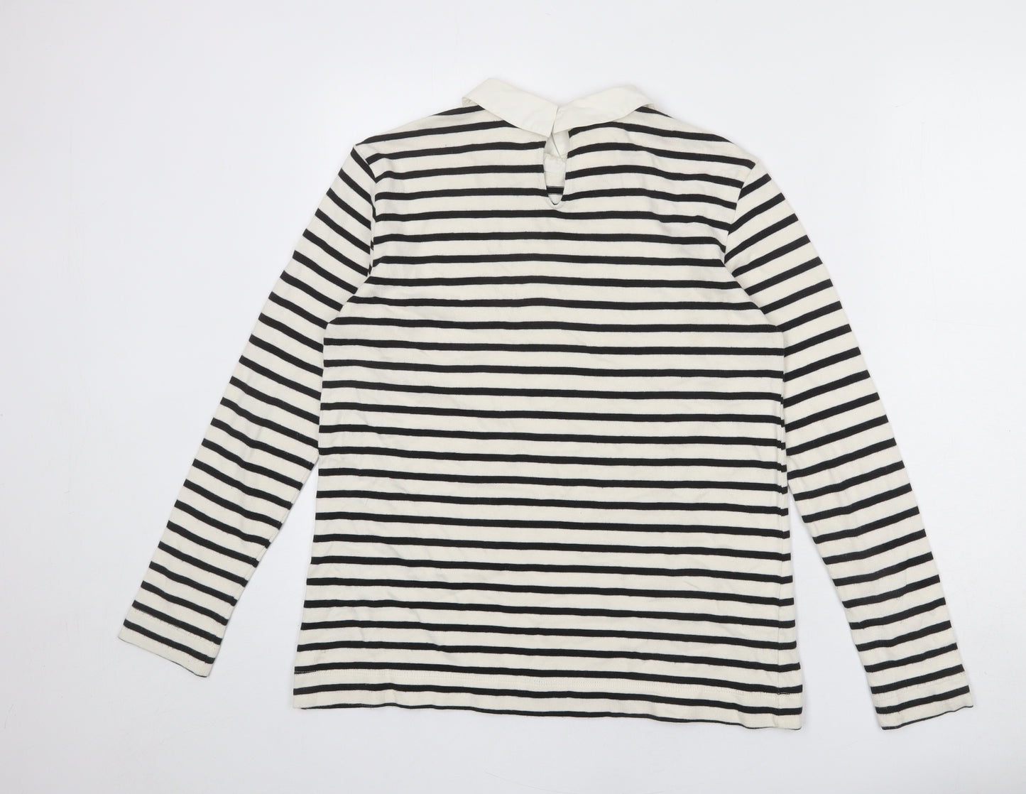Zara Womens Ivory Collared Striped Acrylic Pullover Jumper Size L