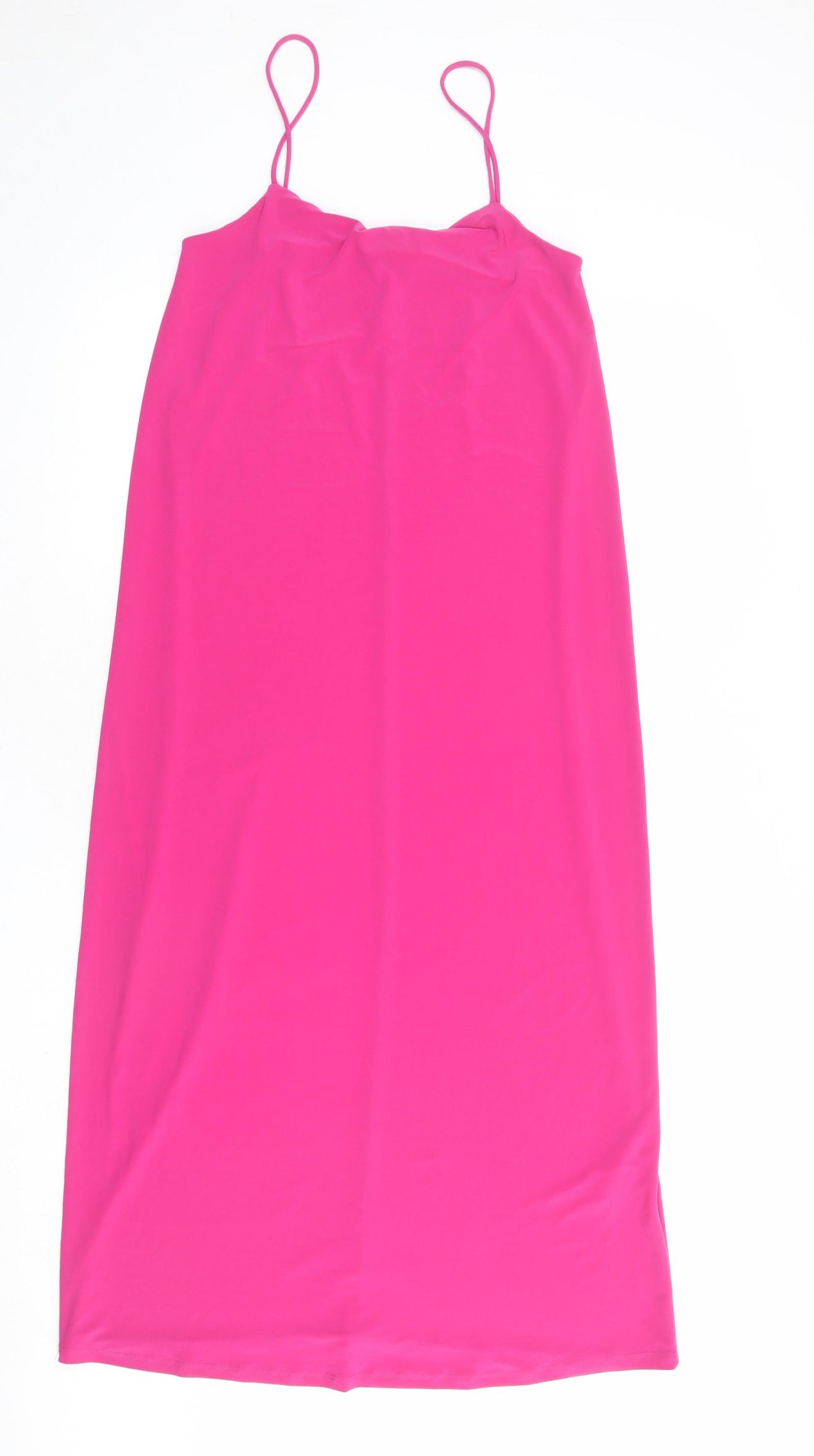 Zara Womens Pink Polyester Slip Dress Size S Scoop Neck Pullover