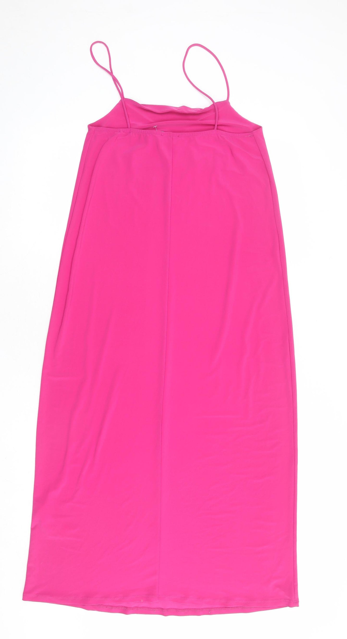 Zara Womens Pink Polyester Slip Dress Size S Scoop Neck Pullover