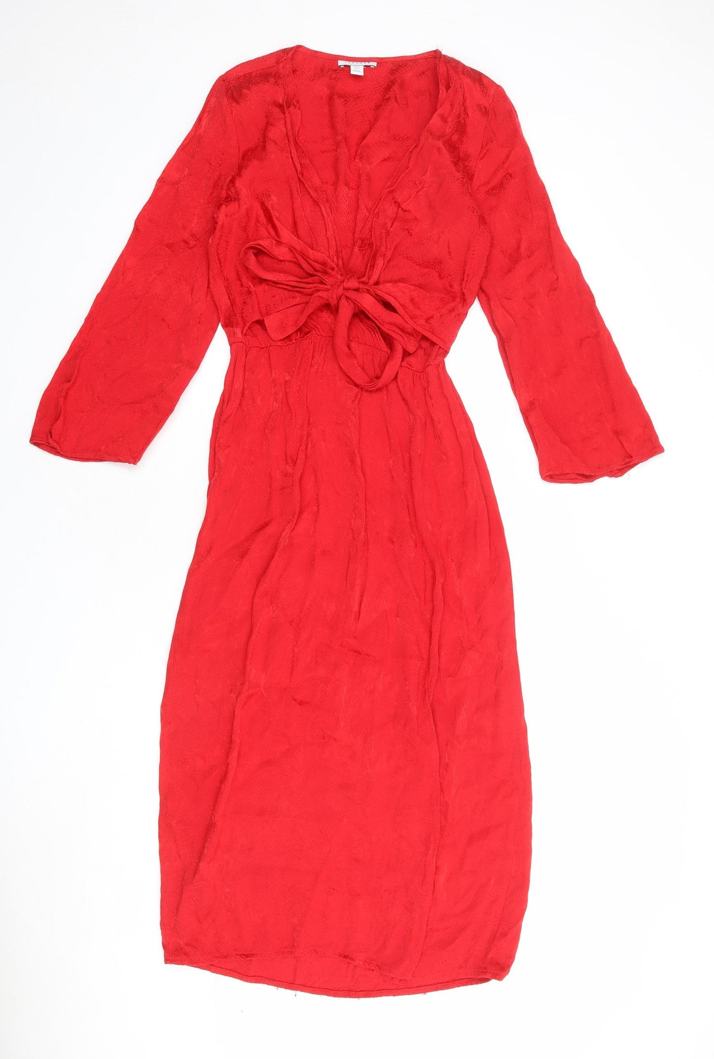 Topshop Womens Red Animal Print Viscose A-Line Size 8 V-Neck Tie - Snake Print