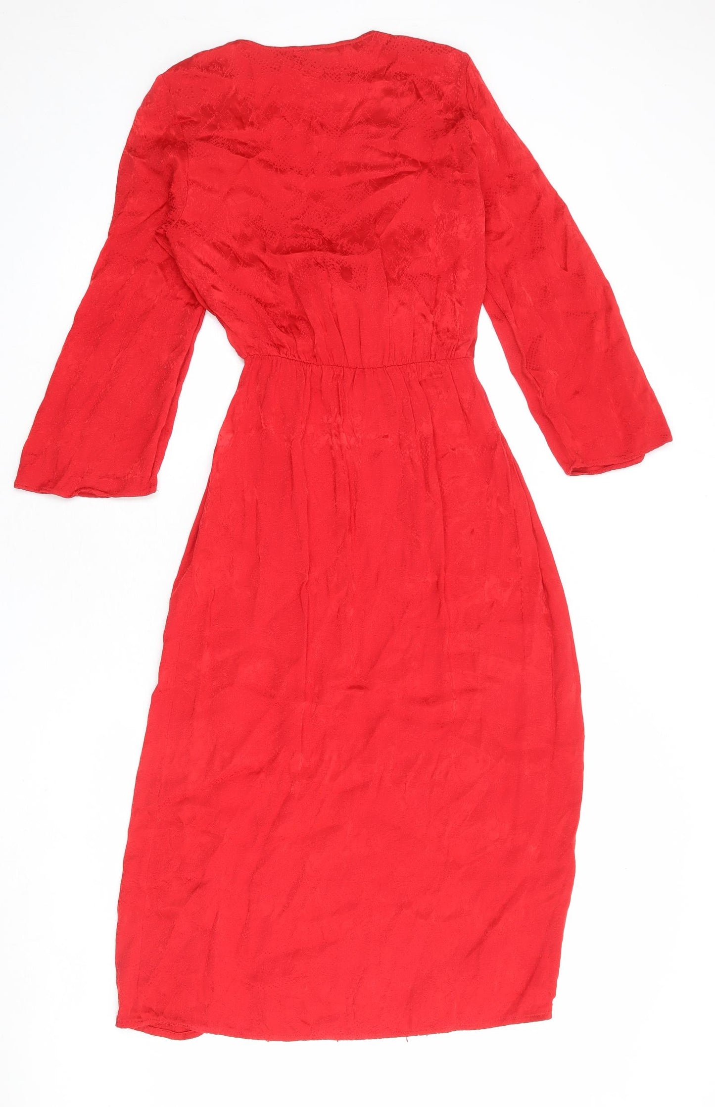 Topshop Womens Red Animal Print Viscose A-Line Size 8 V-Neck Tie - Snake Print