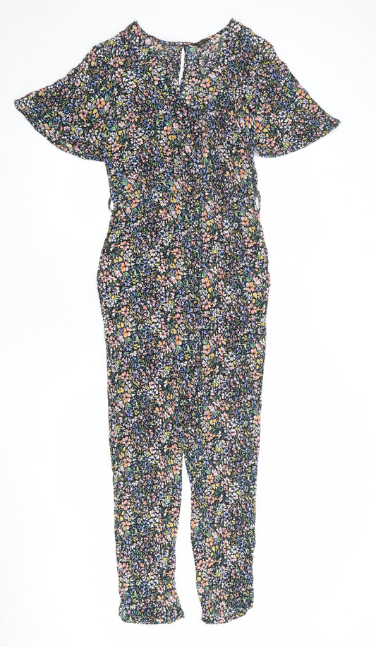 M&Co Womens Multicoloured Floral Polyester Jumpsuit One-Piece Size 8 L23 in Button