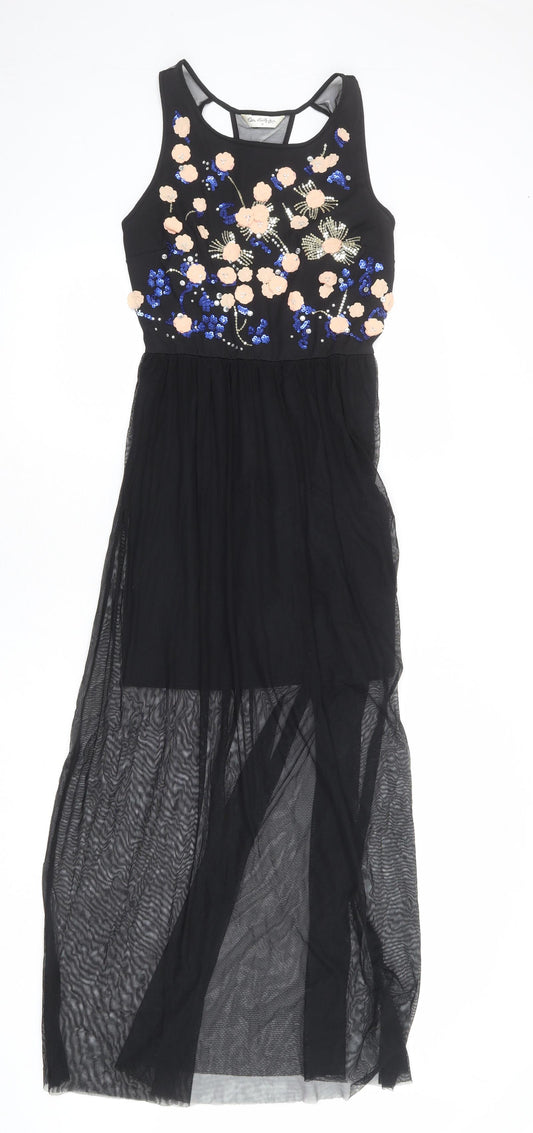 Miss Selfridge Womens Black Floral Nylon Maxi Size 10 Round Neck Pullover