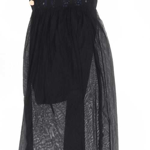 Miss Selfridge Womens Black Floral Nylon Maxi Size 10 Round Neck Pullover