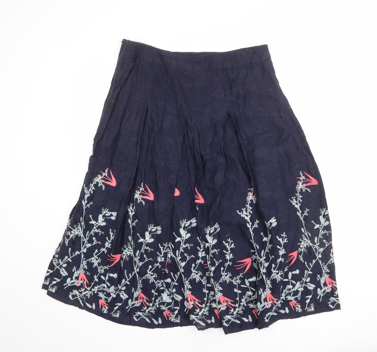 Per Una Womens Blue Floral Cotton Swing Skirt Size 12 Zip