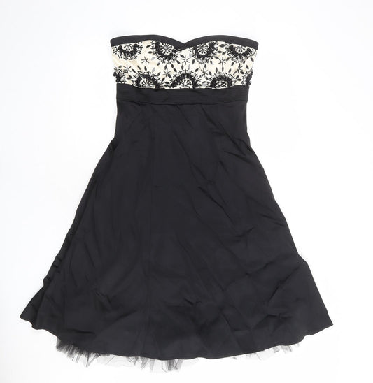 Warehouse Womens Black Geometric Acetate Ball Gown Size 10 Sweetheart Zip - Tulle underskirt