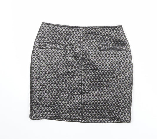 Limited Edition Womens Silver Argyle/Diamond Polyester Mini Skirt Size 8 Zip