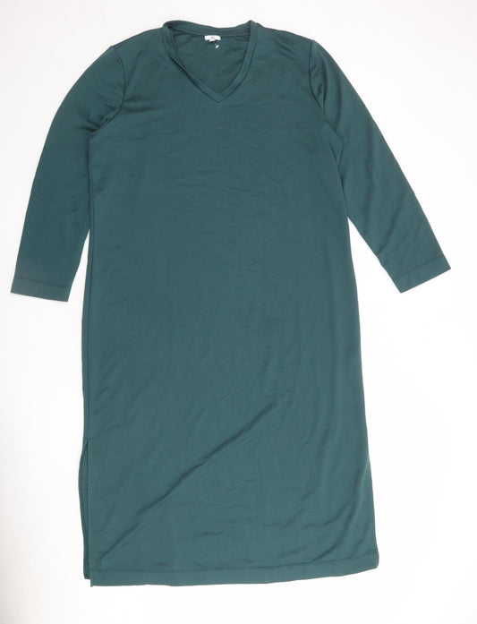 La Redoute Womens Green Viscose Jumper Dress Size 14 V-Neck Pullover - Size 14-16