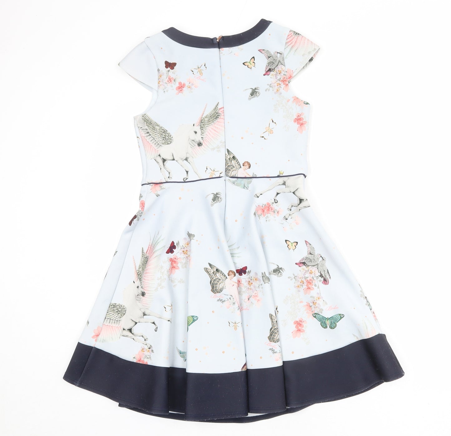 Ted Baker Girls Blue Geometric Polyester A-Line Size 11 Years Round Neck Zip - Unicorn Butterfly Cherub Print