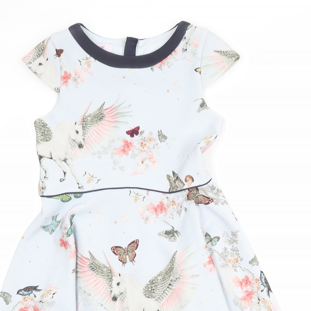 Ted Baker Girls Blue Geometric Polyester A-Line Size 11 Years Round Neck Zip - Unicorn Butterfly Cherub Print