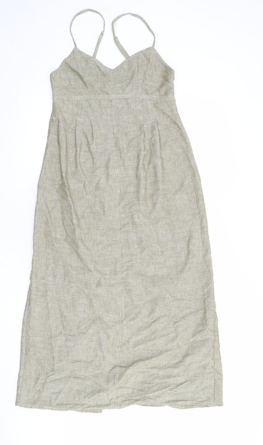 Pull&Bear Womens Green Viscose Slip Dress Size M V-Neck Zip
