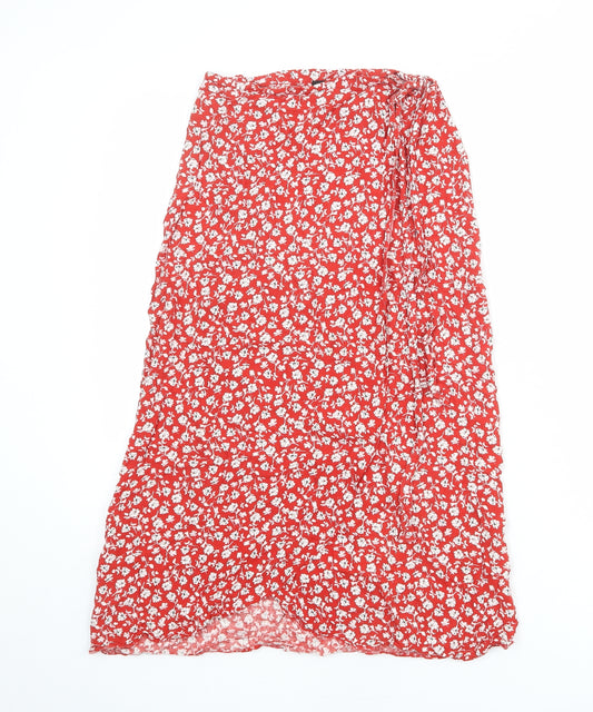 New Look Womens Red Floral Viscose Wrap Skirt Size 8 Tie