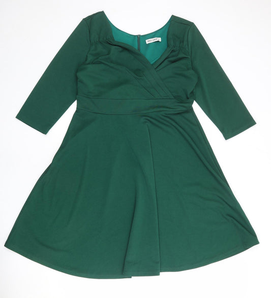 Grace Karin Womens Green Polyester Fit & Flare Size XL V-Neck Zip