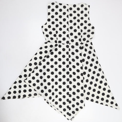 Real Form Womens White Polka Dot Polyester Trapeze & Swing Size 14 Round Neck Zip