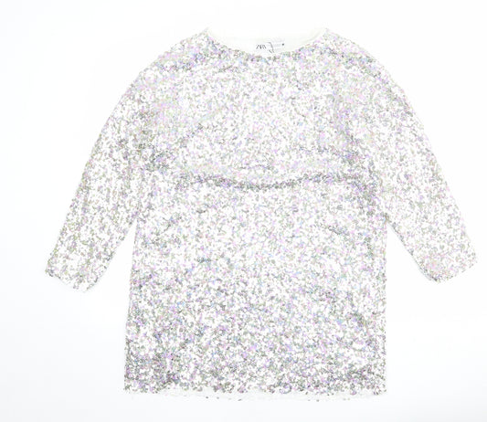 Zara Womens Silver Polyester Shift Size S Boat Neck Pullover