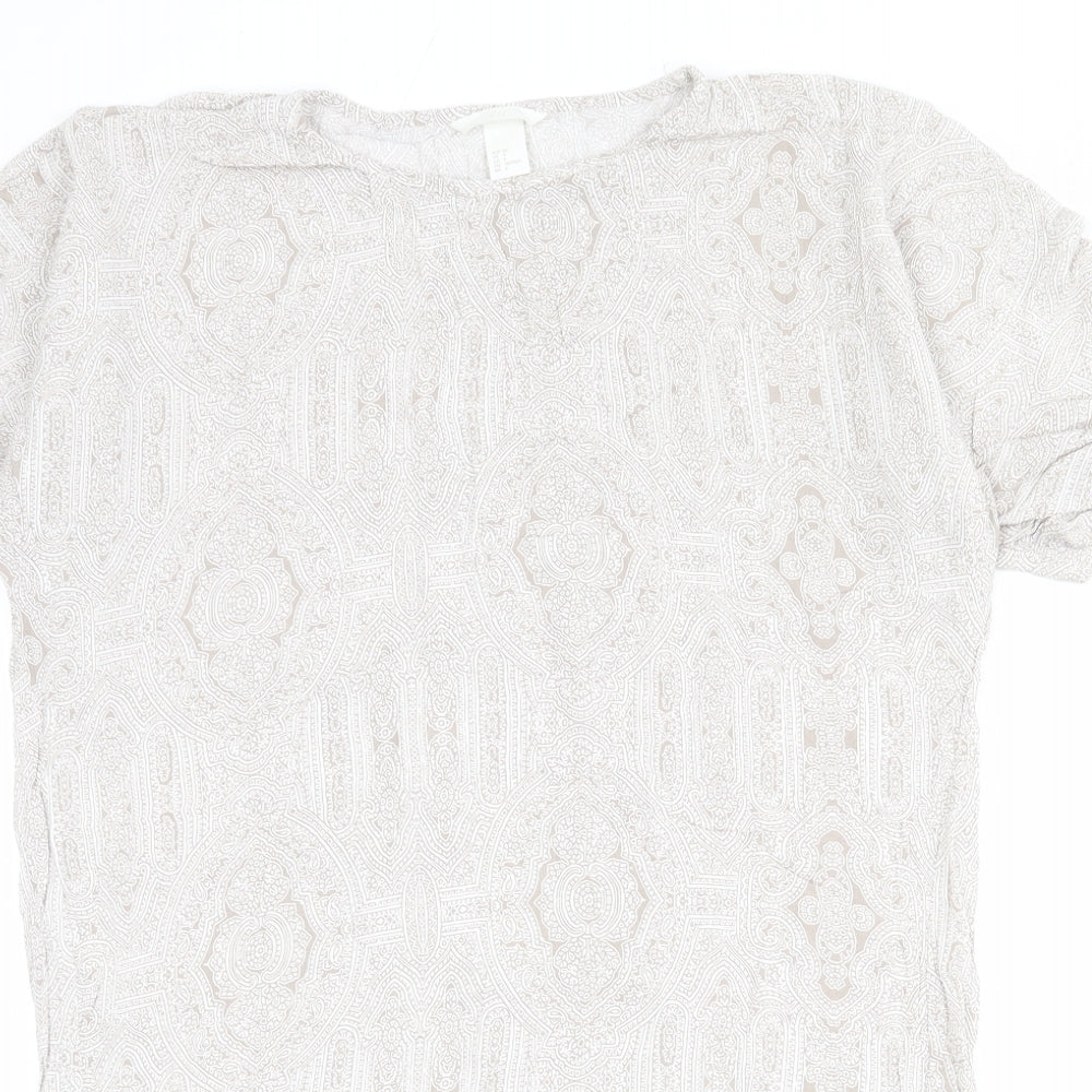 H&M Womens Beige Paisley Viscose T-Shirt Dress Size 8 Round Neck Pullover