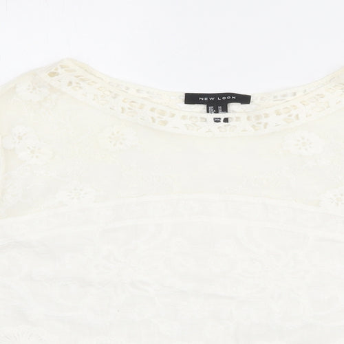 New Look Womens Ivory Cotton Basic Blouse Size M Boat Neck - Flute Sleeve