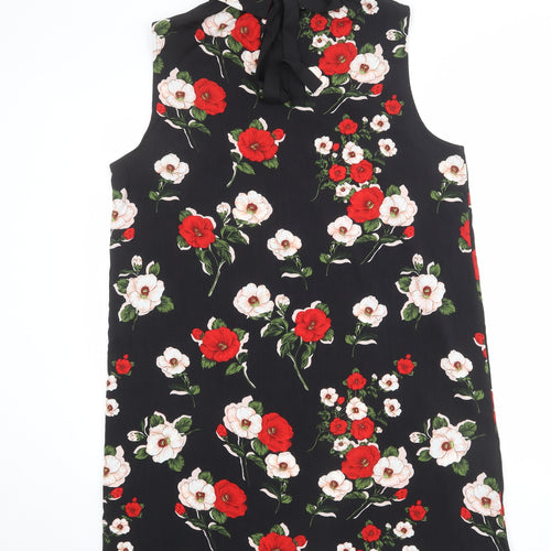 Fashion Union Womens Black Floral Polyester Shift Size 16 Collared Tie