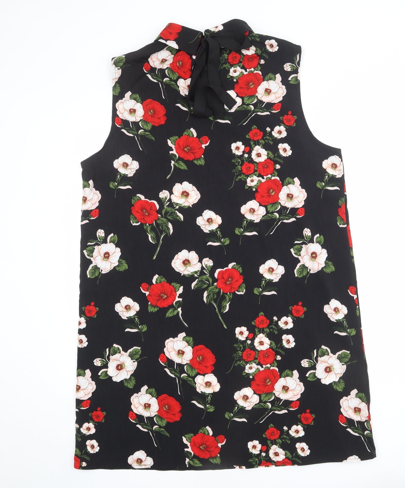 Fashion Union Womens Black Floral Polyester Shift Size 16 Collared Tie