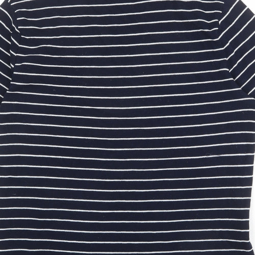 Marks and Spencer Mens Blue Striped Cotton T-Shirt Size M Crew Neck