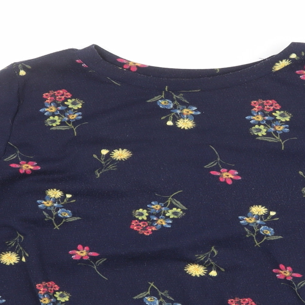 Marks and Spencer Womens Blue Floral Polyester Basic T-Shirt Size 10 Round Neck