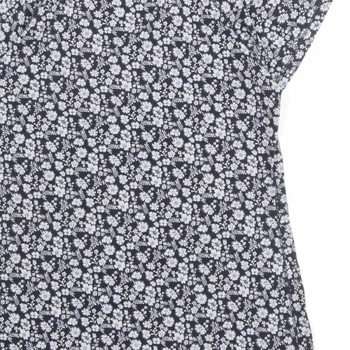 Indigo Womens Blue Floral 100% Cotton Basic T-Shirt Size 14 V-Neck