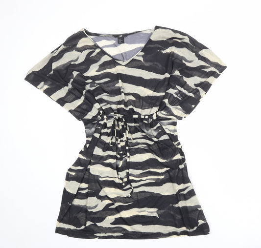 H&M Womens Black Camouflage Polyester T-Shirt Dress Size S V-Neck Pullover