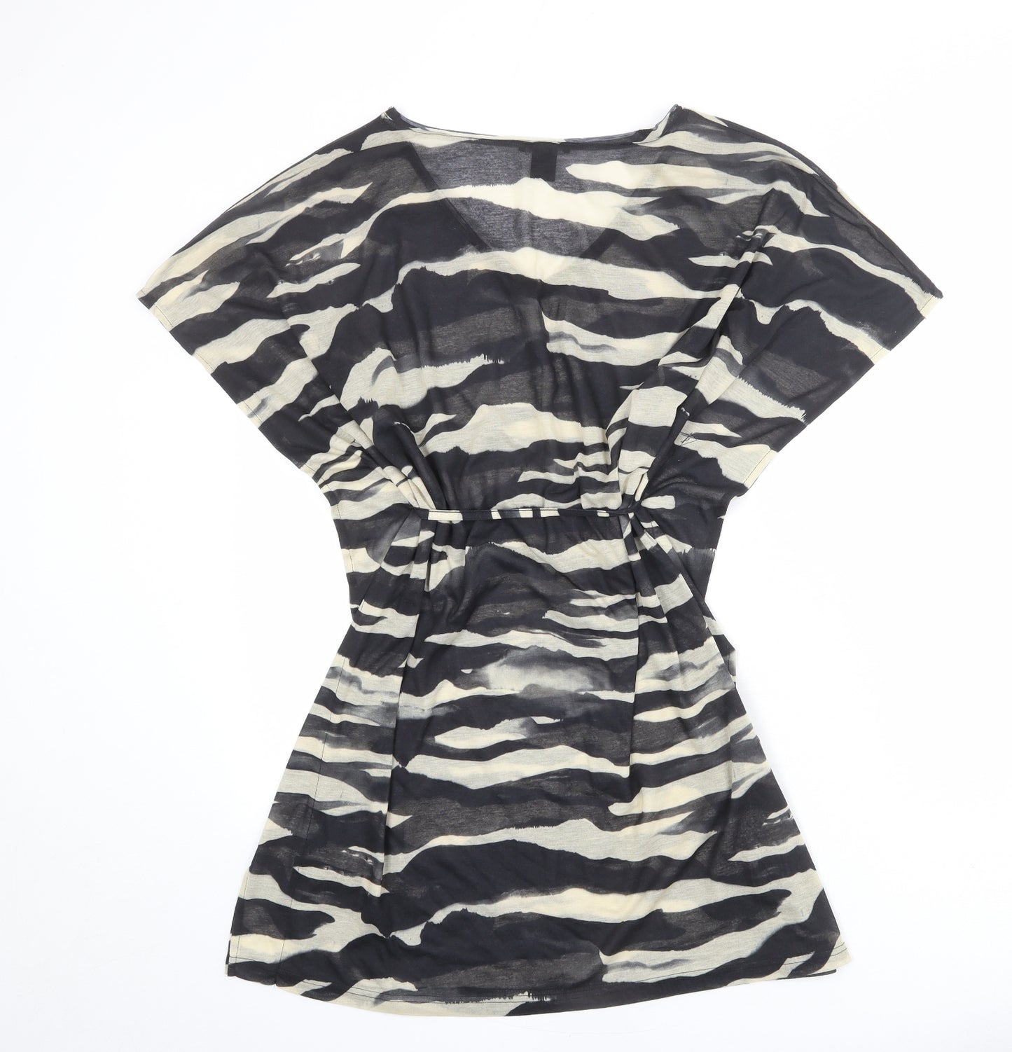 H&M Womens Black Camouflage Polyester T-Shirt Dress Size S V-Neck Pullover