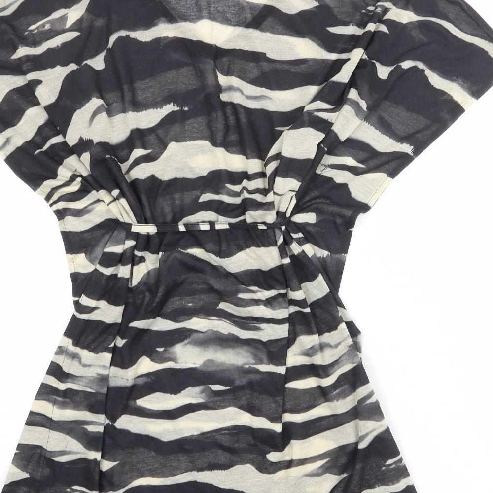 H&M Womens Black Camouflage Polyester T-Shirt Dress Size S V-Neck Pullover