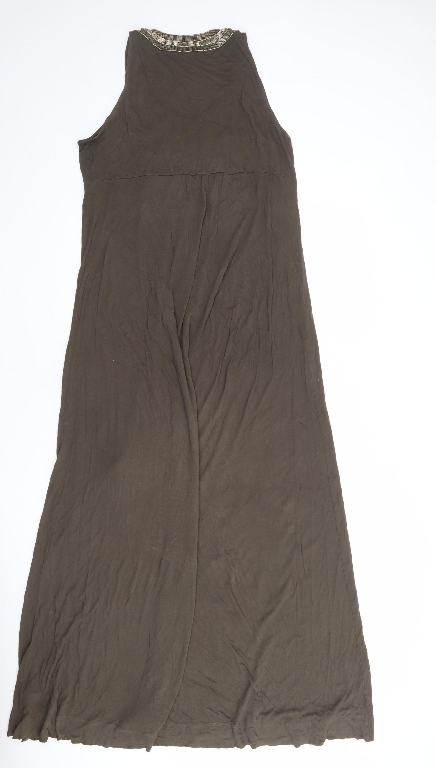 Monsoon Womens Brown Viscose Maxi Size 16 Scoop Neck Pullover - Embellished Neckline
