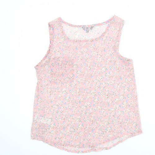 New Look Womens Pink Floral Polyester Basic Tank Size 10 Round Neck