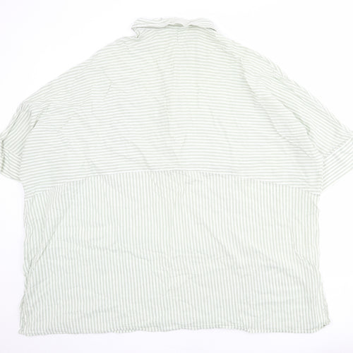 Zara Womens Green Striped Cotton Basic Blouse Size L Collared